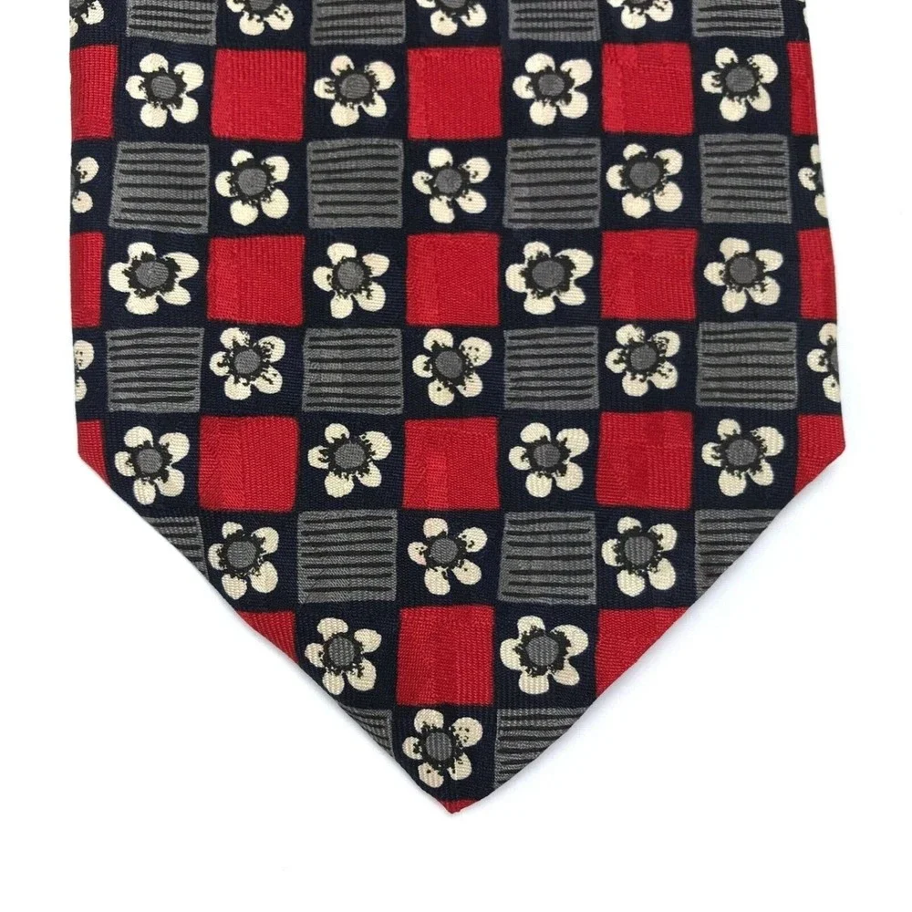 Robert Talbott Studio Nordstrom Silk Hand-sewn Red Navy Beige Floral Necktie 57